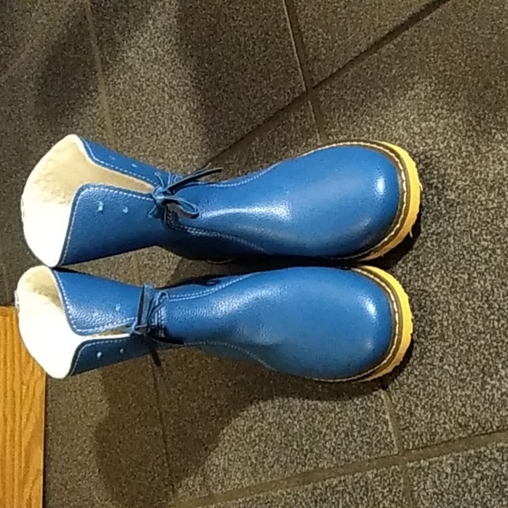 Royal blue women's vinyl boots
